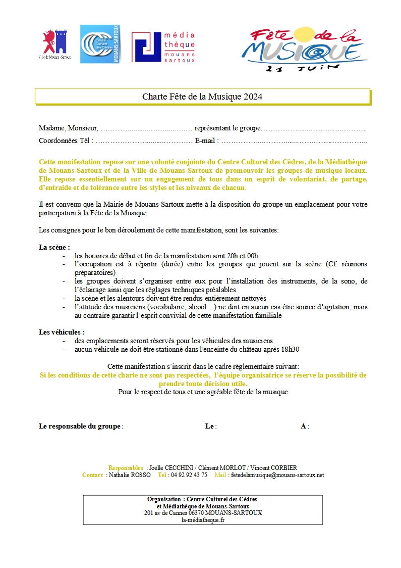 Charte Fête de la musique 2024 Mouans Sartoux
