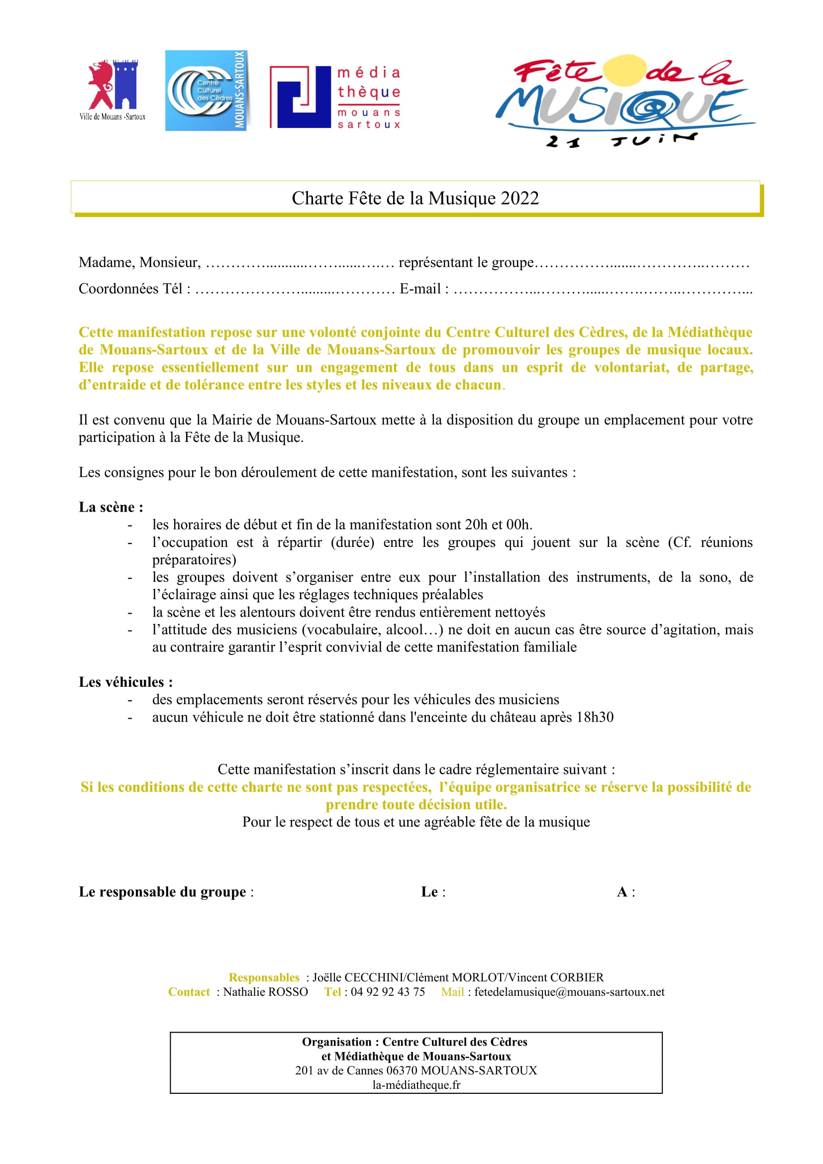 Charte Fete de la musique 2022 Médiathèque Mouans Sartoux